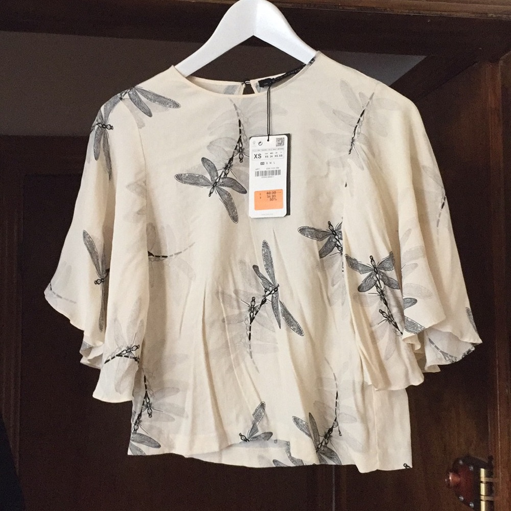 Beautiful Zara Ivory Butterfly Top! NWT!